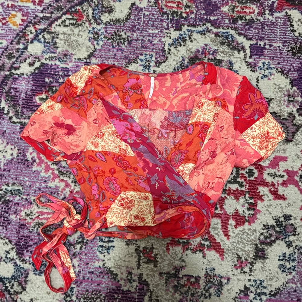 Free People Floral Wrap Crop Top